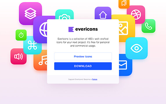 Evericons - 460多种精心设计的图标：Evericons为您的下一个项目提供了460多种精心设计的图标。它是免费的，可用于个人和商业用途。