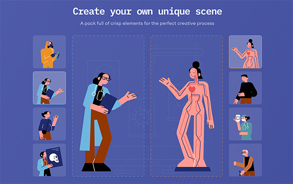 Call the Doctor - 健康和医疗的矢量插画：网站上提供了角色、场景、背景素材，可以根据自己的想法自由创建和组合，免费用户可下载所有插画的PNG格式。
