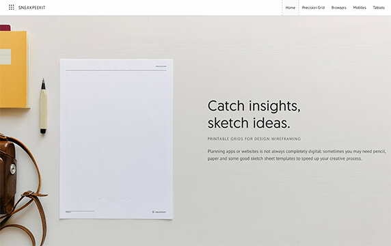 Sneakpeekit - 在线移动网页设计打印工具：SneakPeekit是一个提供 iPhone/iPad、不同分辨率浏览器线框图的网站。