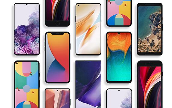 免费样机资源 - 各种移动设备的免费矢量模型：适用于各种移动设备的免费矢量模型，包括苹果（含iPhone 12）、谷歌、三星、OnePlus、索尼的设备机型。