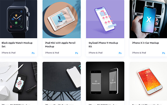 Malli.graphics - 完全免费的样机资源合集：由设计师们精心挑选，网站 上有9个样机资源分类，可免费下载psd格式的样机资源。