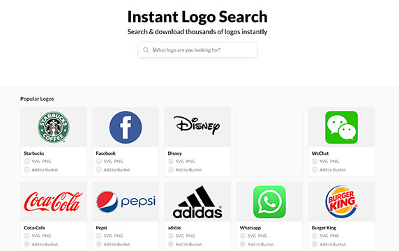 Instant Logo Search - Logo搜索服务的网站：网站提供 SVG 向量图、PNG 格式免费下载，这个名为 Instant Logo Search 网站主要功能非常简单，让用户实时搜寻数千种品牌图案。