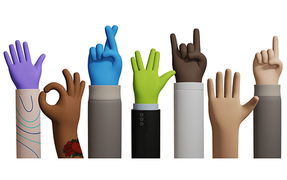 Handz.Design - 有趣的3D手势插画素材：可免费用于个人和商业用途，插画库提供了12个手势、9种颜色的肤色、3种不同的袖子，发挥你的想象力可以任意组合超过320种手势。