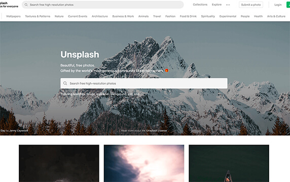 Unsplash - 850,000张免费高分辨率照：Unsplash 是一个拥有100,000多名摄影师和创作者的社区，这些慷慨的摄影师社区为你来带超过850,000张免费高分辨率照片，同时每天还有数千张照片在不断更新。