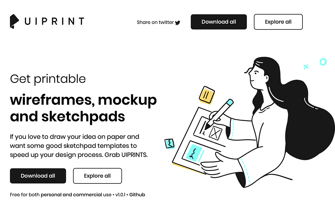 UIPRINT - 样机线框模型：UIPRINT 是由印度设计师 Verjay Verma 创建的一个包含超过10种以上可打印的线框、模型和网点画板资源的网站，所有资源都可免费供个人和商业使用。