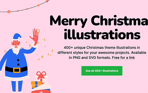 Christmas - 圣诞节矢量插图：圣诞快乐系列的插图，它可以为您的精彩项目提供400多种不同风格的独特圣诞节主题插图，同时提供了PNG和SVG格式。