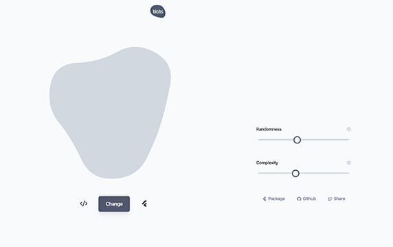 Blobs - 为web和flutter生成漂亮的Blob形状：一个可以为web和flutter应用程序生成漂亮Blob形状的网站blobs，简约的设计可以调整一些参数创建独特的Blob，提供了web和flutter场景中的代码。