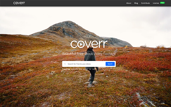 Coverr - 免费可商用的视频网站：Coverr是一个可以通过关键词或分类筛选的免费商用视频网站。