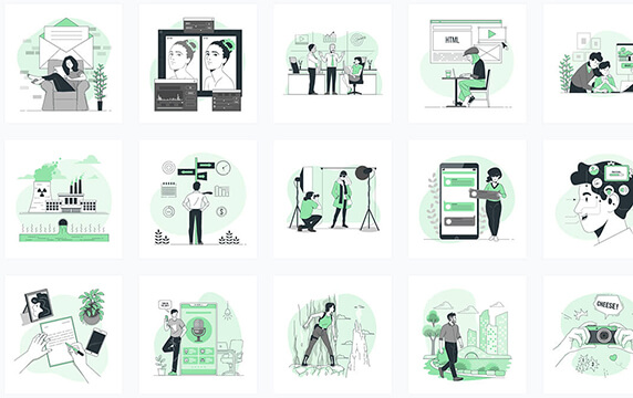 StorySet - 免费可自定义的插图网站：一个免费可自定义的插画网站，这些矢量插画可免费用于个人和商业项目中，种类风格多样，可扩展性强。