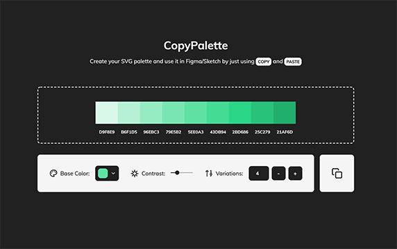 CopyPalette - 创建SVG调色板：CopyPalette是一个方便的颜色工具，可帮助您快速创建和导出单色调色。