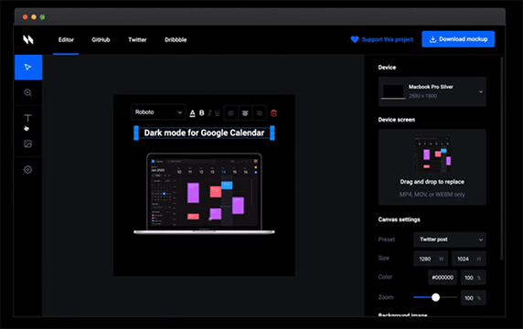 Animockup - 快速创建动画样机模型：一个在浏览器中快速创建动画样机模型并导出视频或动画GIF的工具 ➝ Animockup，它是GitHub上的一个开源项目，作者是来自美国旧金山的一位前端工程师。