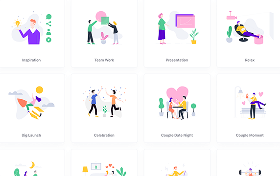 Eye-Pop Illustrations - 一组精心设计的开源矢量插画：可以免费用于个人和商业项目中（但需要注明出处），下载格式支持SVG、PNG格式。