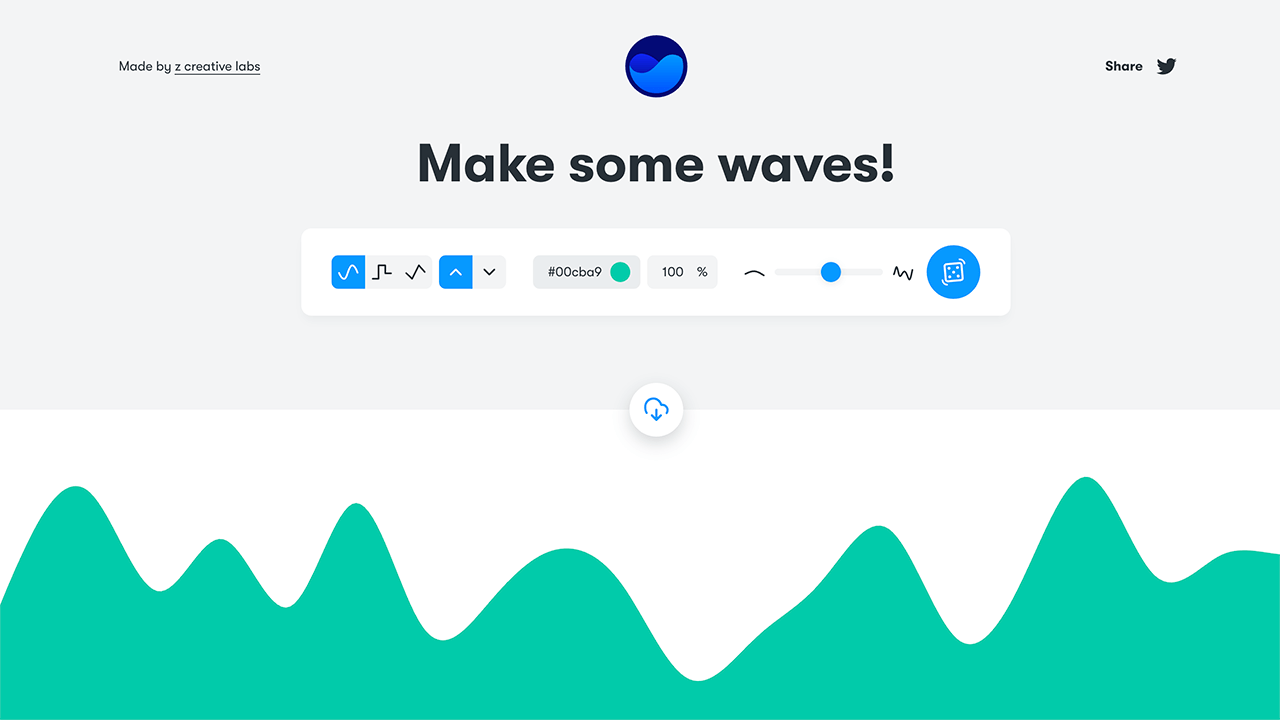 Get Waves - 波浪图案在线制作神器：Get Waves是一个生成 svg 格式波浪图案的线上工具，打开网站就能线上制作，同时也提供了一些基本选项，包括波浪类型、位置、颜色、透明度、密度等等。