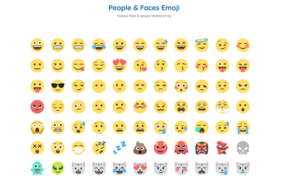 List Emoji - 表情符号列表：众多类型的表情符号，比如：各种与人脸相关的表情符号，点击即可复制表情符号。