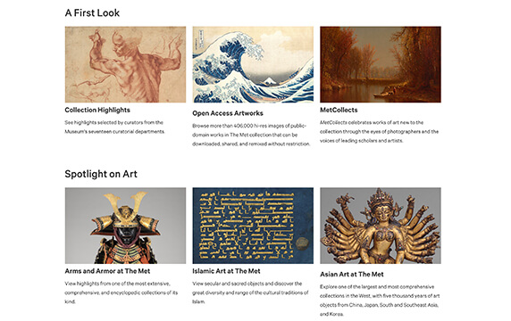 美国大都会博物馆 - 收藏超过45万幅的作品：美国大都会艺术博物馆总的艺术品及其文物图片数量已经收录超过了45万张之多，此次公开并开放下载且可商用的已经达到其总的的数量的一半了。