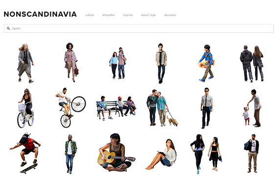Nonscandinavia - 大量免费的各色人物素材：Nonscandinavia的主页面都是抽象的人物素材，对于喜欢低模化或者需要做插画的人会是个好选择。