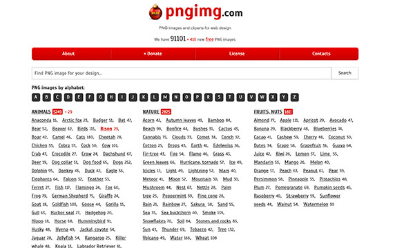 Pngimg - 非营利性的PNG透明背景图片素材库：该网站提供了海量的高质量PNG图片，专门为设计师搜索和分享优质的无背景图和剪贴画，用户无需注册即可免费下载使用。