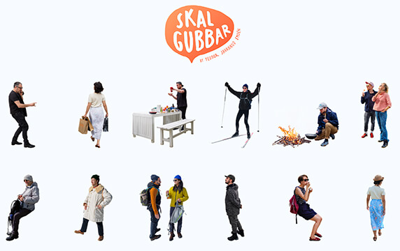 Skalgubbar - 免费的高分辨率人物图像：这个网站的人物形态很丰富，基本各种动态都有，这些图像可以用于渲染和拼贴图，也更有戏剧性。素材完全免费，可以商用。