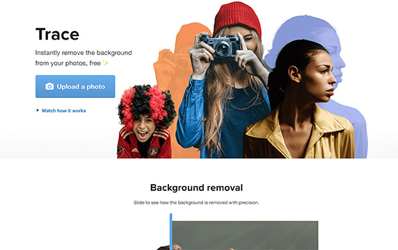 Trace - 免费去除背景的网站：Trace是一个免费去除背景的网站，体验后感觉效果还不错(特别是复杂的人物场景)，去除背景后支持自定义背景颜色、背景图片、裁切、旋转等操作。