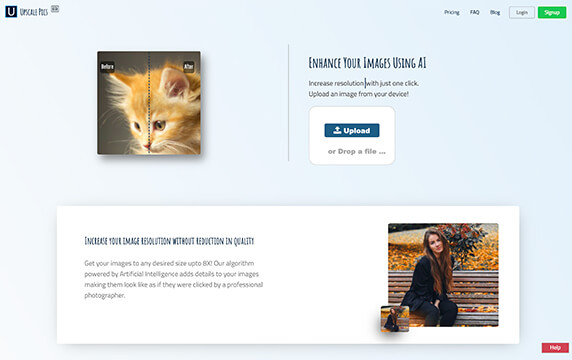 Upscale Pics - 人工智能让模糊图片变得更清晰：Upscale Pics可以免费将您的图像放大2倍至8倍，它使用AI算法来解决像素化问题。