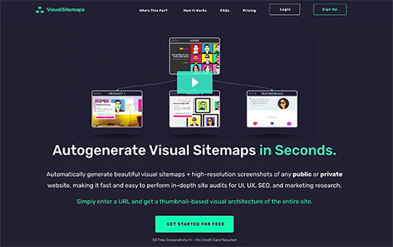 VisualSitemaps - 在几秒钟内自动生成可视站点地图：只需输入一个URL，即可获得整个网站的基于缩略图的视觉架构，自动生成任何公共或私人网站的精美视觉站点地图+高分辨率屏幕截图。