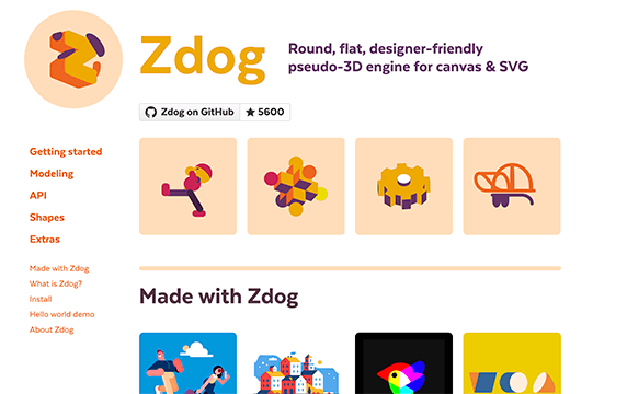 Zdog - 好玩的的3D设计和动画制作库：一个圆形、扁平、设计师友好的伪3D引擎。